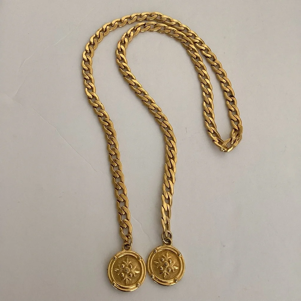 Vintage Gold Medallion Chain Belt Heavy Statement Medallion Curb Chain